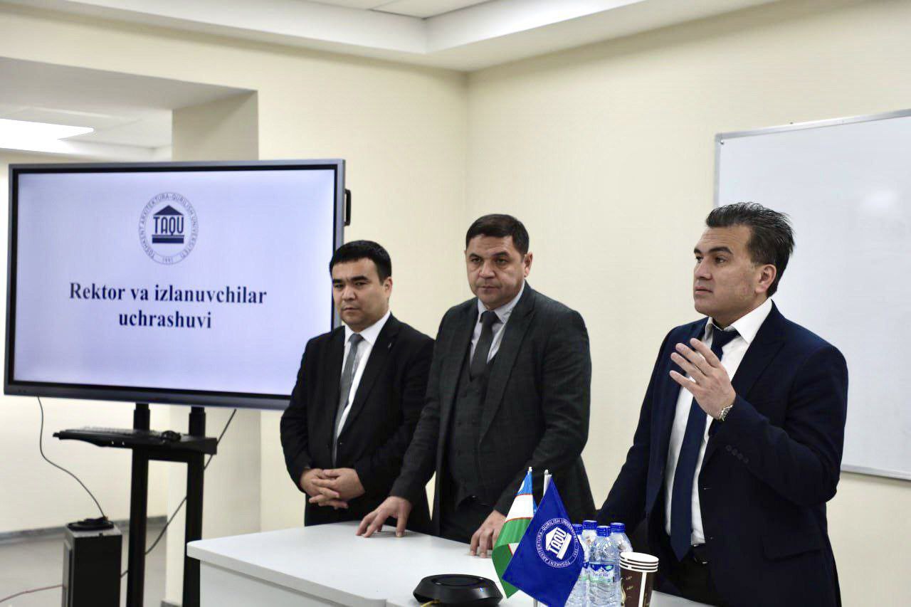 Toshkent arxitektura-qurilish universitetida rektor v.v.b. B.Tulaganovning tayanch doktorantlar va doktorantlar bilan uchrashuvi bo'lib o'tdi.