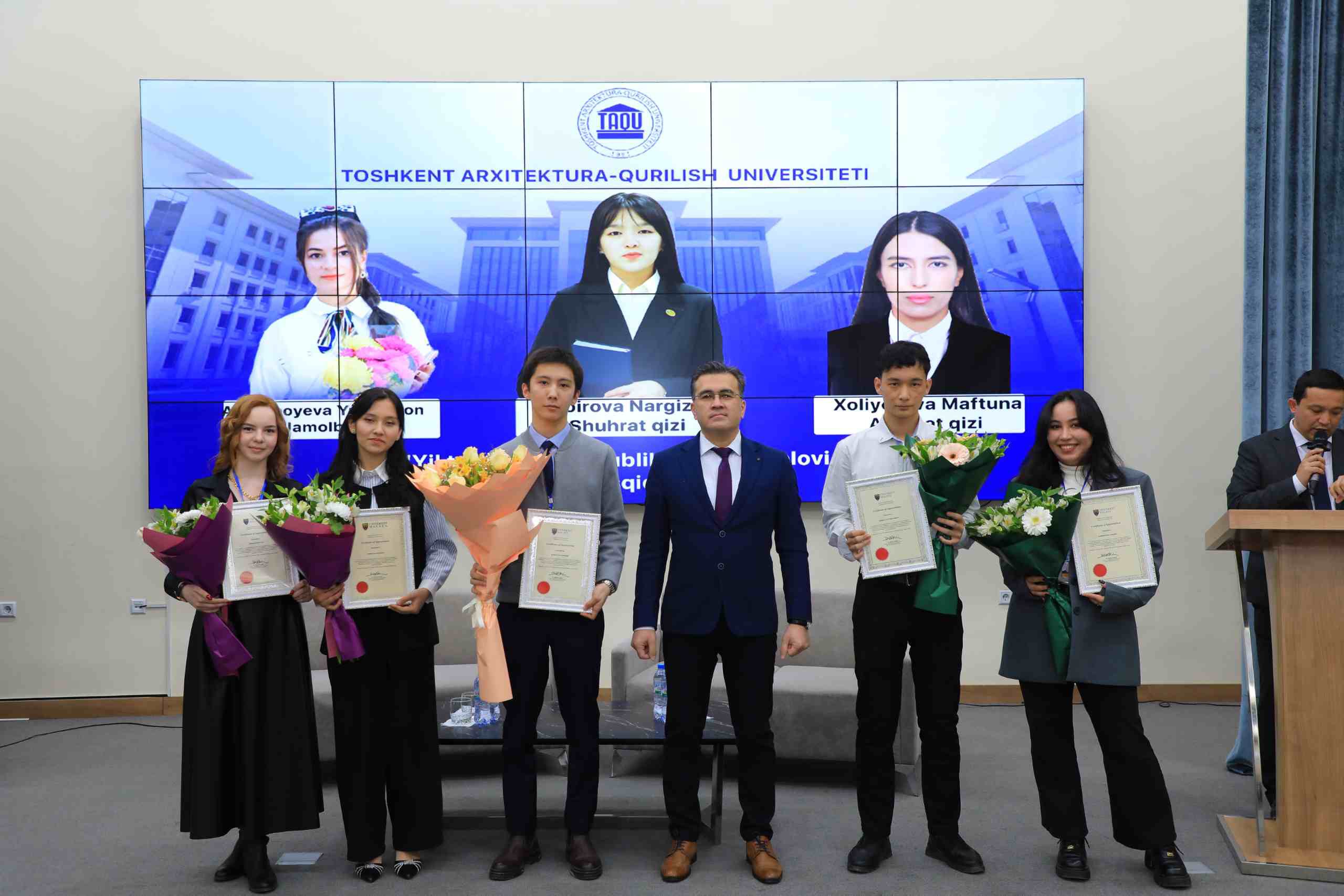 Toshkent arxitektura-qurilish universiteti talabalari Dunyo QS reytingi bo'yicha 60-o'rinda turuvchi Malayziyaning Malaya Universiteti tomonidan sertifikat bilan taqdirlandi