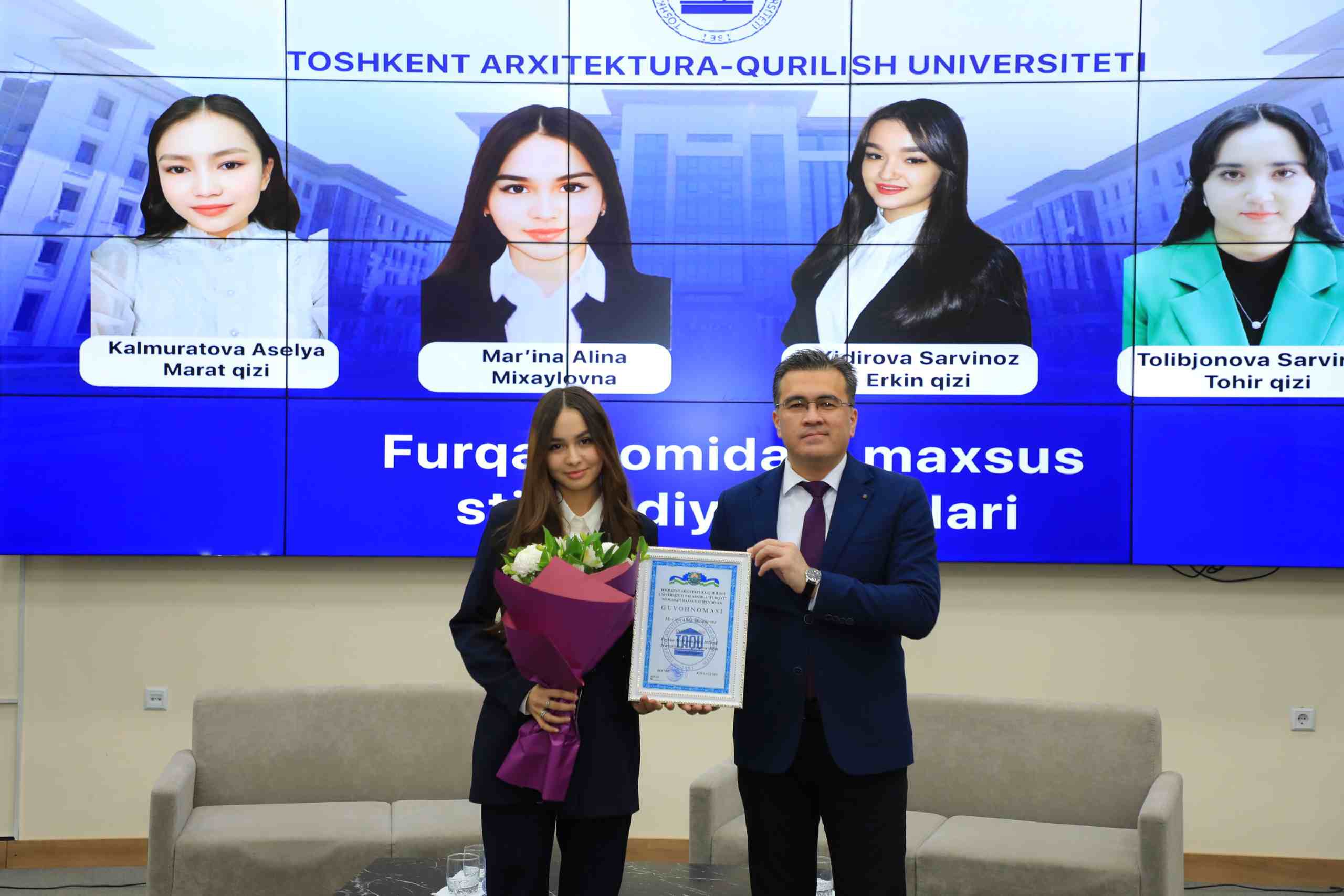 “Furqat nomidagi maxsus stipendiya”si g’olibi bo’lgan talabalar taqdirlandi